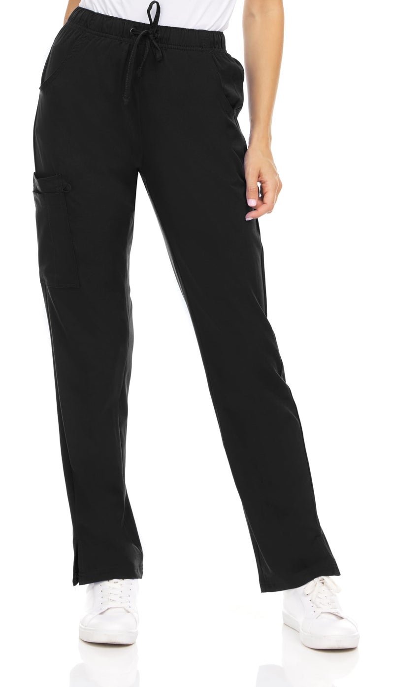 MediChic Women's 6-Pocket Scrub Pants â€“ Cargo Straight Leg, 4-Way Stretch, Anti-Wrinkle, Flex Fabric Black - Image 2